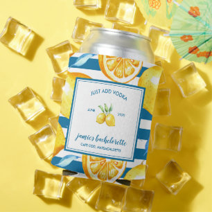 Lemon Print   Citrus Bachelorette Personalised Can Cooler
