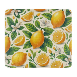 Lemon Print Glass Chopping Board