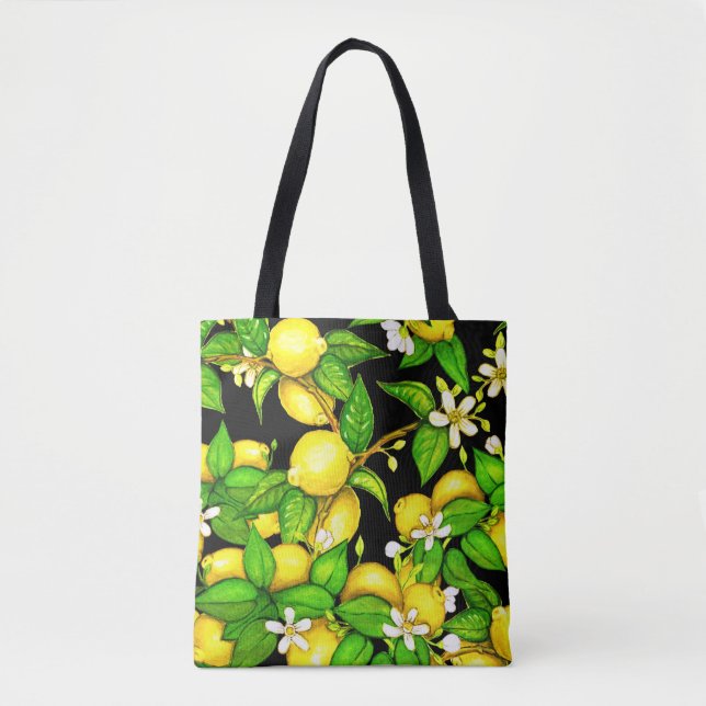 Lemon Print Handbag on black (Front)