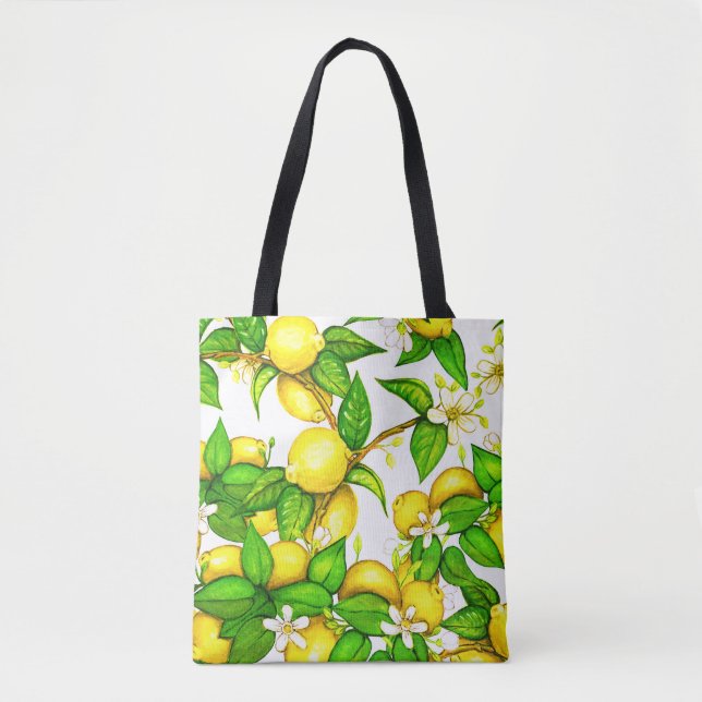 Lemon Print Handbag on white (Front)