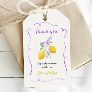 Lemon Purple Bow First Birthday Party Gift Tags