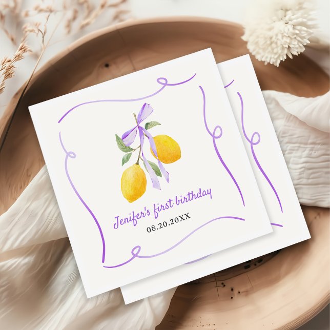 Lemon Purple Bow First Birthday Party  Napkin (Creator Uploaded)