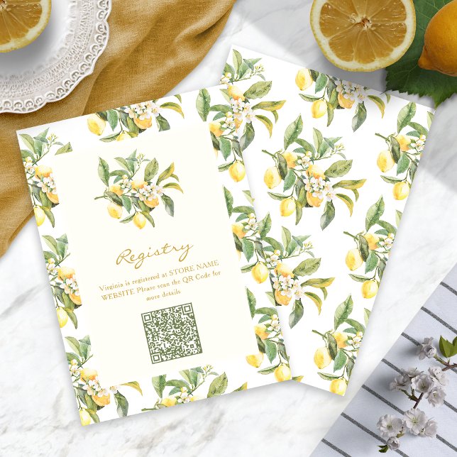 Lemon QR Code Cards (Watercolor Lemon Floral QR Code Registry Cards by Painted Paperie
)