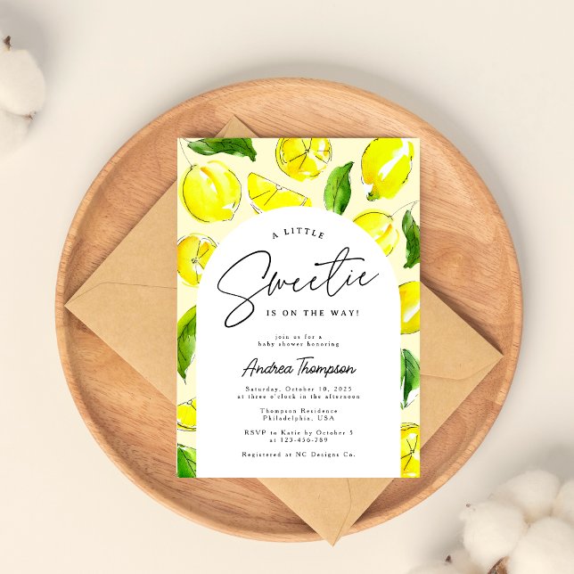 Lemon Retro Arch Little Sweetie Yellow Baby Shower Invitation (Creator Uploaded)