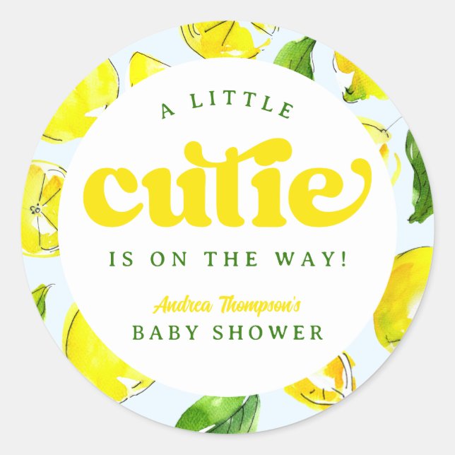 Lemon Retro Little Cutie Yellow Baby Shower Classic Round Sticker (Front)