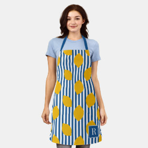 Lemon Rustic Farmhouse Blue and White Stripe  Apron
