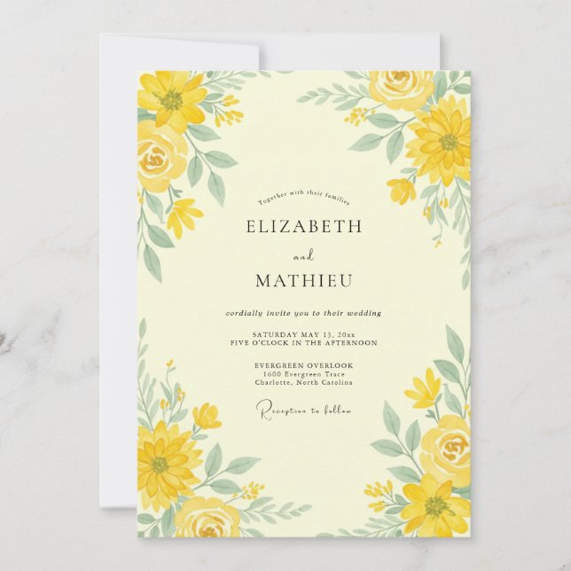 Lemon Sage Leaf Wedding Invitation (Front)
