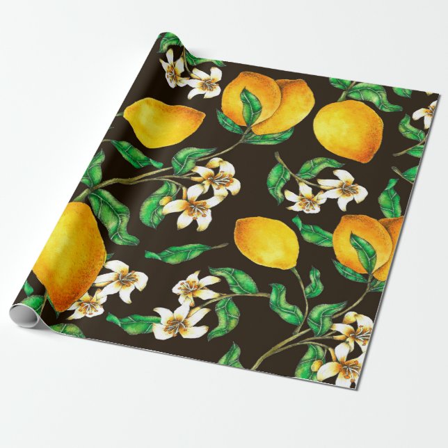 Lemon Seamless Pattern hand painted in watercolor Wrapping Paper (Unrolled)