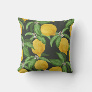 Lemon seamless vintage pattern. Tropical fruit bac Cushion