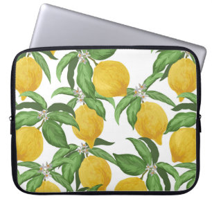 Lemon seamless vintage pattern. Tropical fruit bac Laptop Sleeve