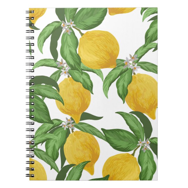 Lemon seamless vintage pattern. Tropical fruit bac Notebook (Front)