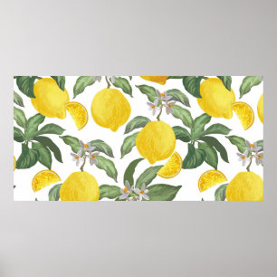 Lemon seamless vintage pattern. Tropical fruit bac Poster