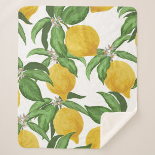 Lemon seamless vintage pattern. Tropical fruit bac Sherpa Blanket