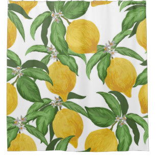 Lemon seamless vintage pattern. Tropical fruit bac Shower Curtain