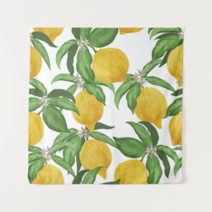 Lemon seamless vintage pattern. Tropical fruit bac Tapestry