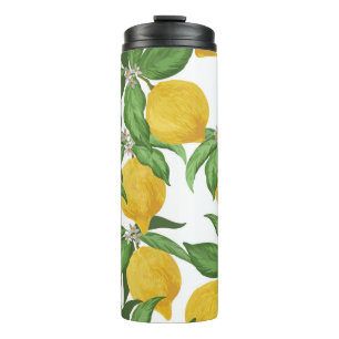 Lemon seamless vintage pattern. Tropical fruit bac Thermal Tumbler