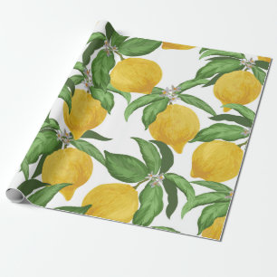 Lemon seamless vintage pattern. Tropical fruit bac Wrapping Paper