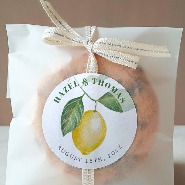 Lemon Season Wedding | Save the Date Classic Round Sticker (Creator Uploaded)