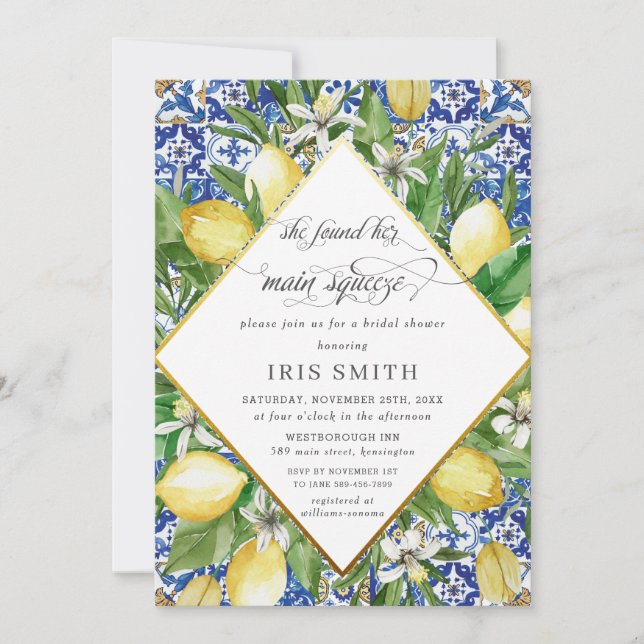Lemon She Found Her Main Squeeze Bridal Shower Invitation (Front)