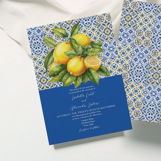 Lemon Sicilian Italian Blue Wedding Invitation (Creator Uploaded)