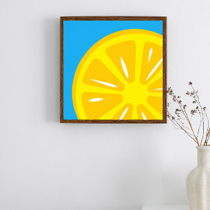 Lemon Simple Yellow Blue Modern Fruit Illustration Poster
