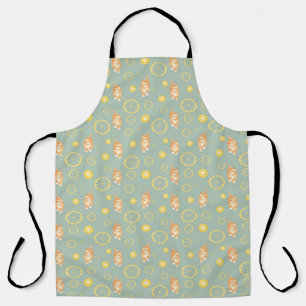 lemon slice and cat pattern apron
