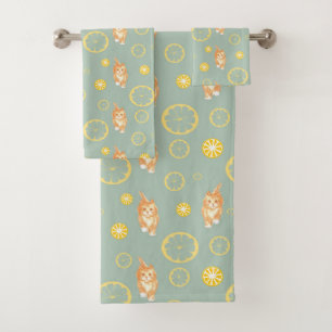 lemon slice and cat pattern bath towel set