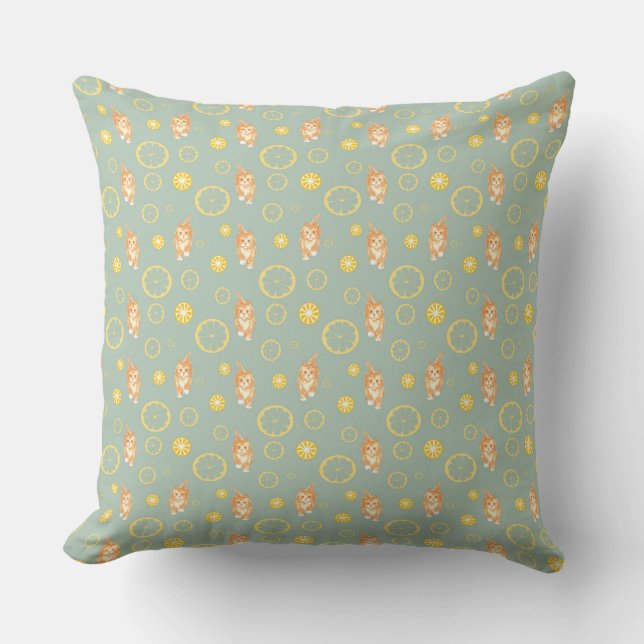 lemon slice and cat pattern cushion (Front)
