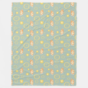 lemon slice and cat pattern fleece blanket