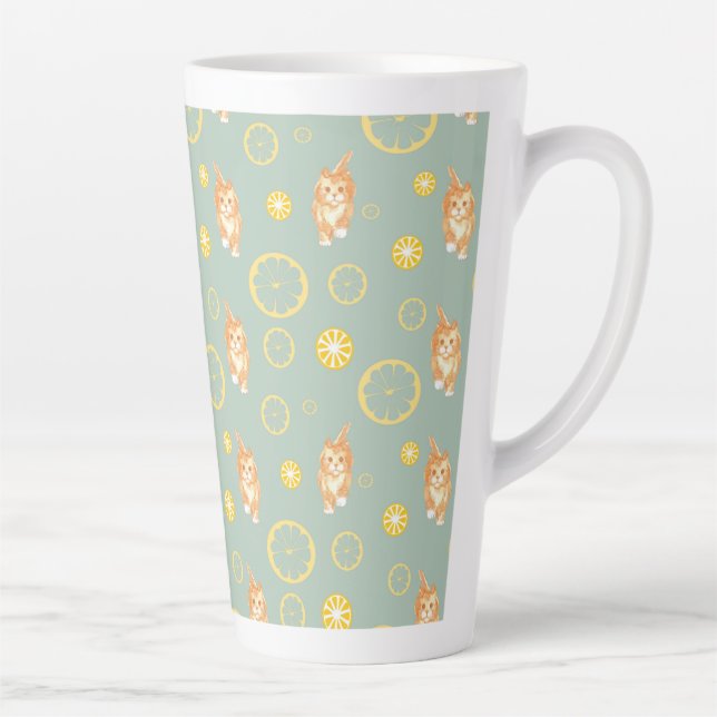 lemon slice and cat pattern latte mug (Right)