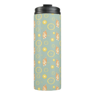 lemon slice and cat pattern thermal tumbler