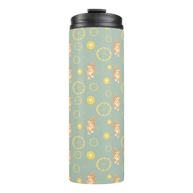 lemon slice and cat pattern thermal tumbler (Front)