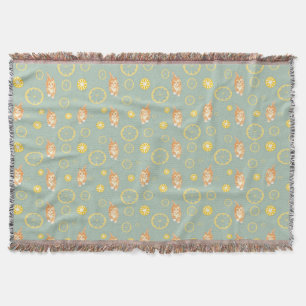 lemon slice and cat pattern throw blanket