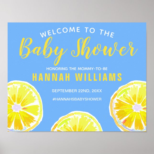 Lemon Slice Blue Baby Shower Welcome Poster (Front)