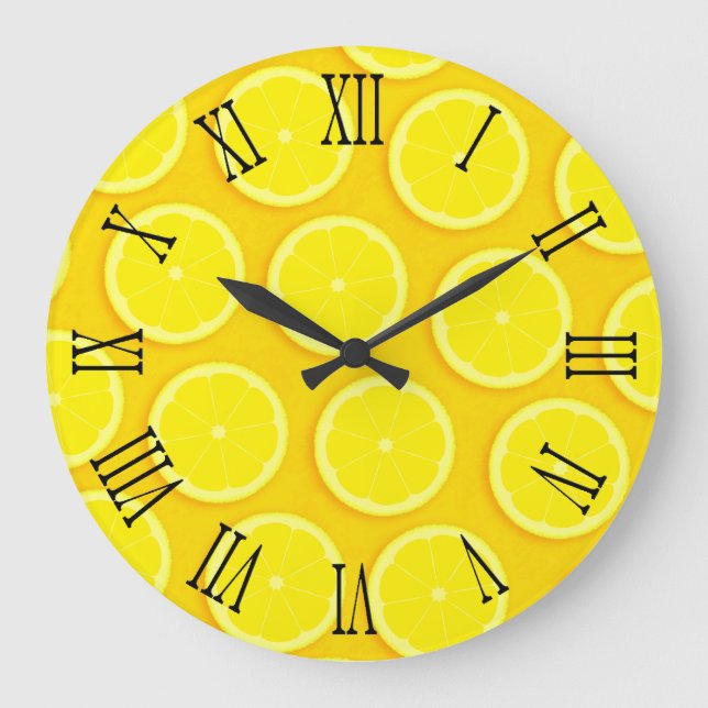 Lemon slice graphic yellow roman wall clock (Front)