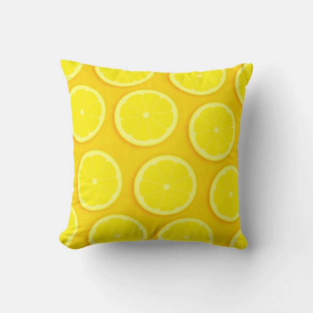 Lemon slice graphic yellow square pillow (Front)