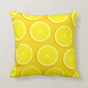 Lemon slice graphic yellow square pillow