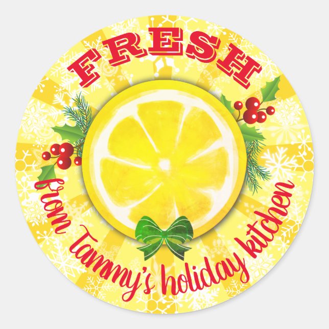 Lemon slice holiday baking personalised Christmas Classic Round Sticker (Front)