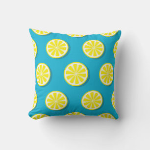 Lemon Slice Pattern on Blue Reversible Cushion