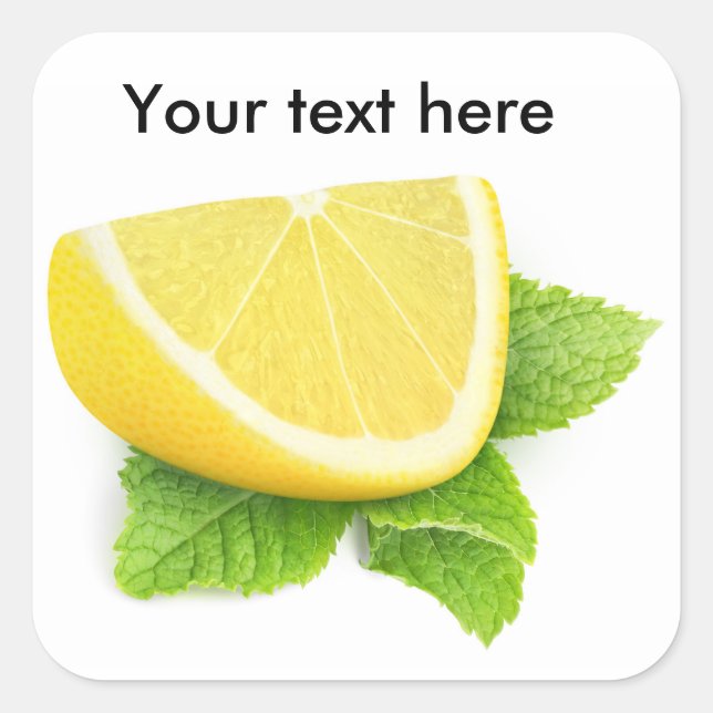 Lemon slice with mint leaf square sticker (Front)