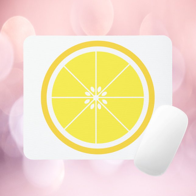 Lemon Slice Yellow Mouse Pad (A mousepad with a yellow lemon slice.)