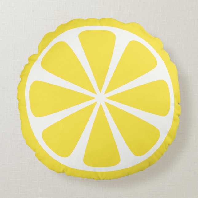 Lemon Slice Yellow Summer Round Throw Pillow (Front)