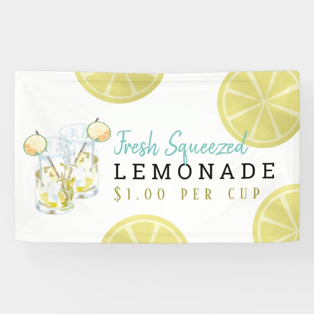 Lemon Slices Lemonade Stand Kids White Banner (Horizontal)