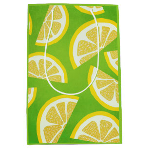 Lemon Slices on Lime Green Background Medium Gift Bag