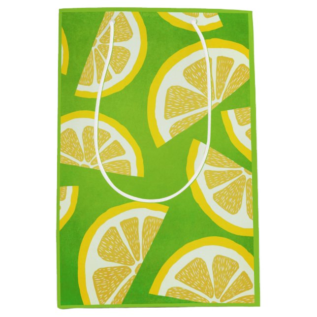 Lemon Slices on Lime Green Background Medium Gift Bag (Front)