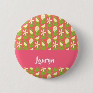 Lemon slices on polka dots 6 cm round badge