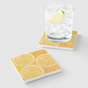 Lemon Slices on Summery Citrus Background Stone Coaster