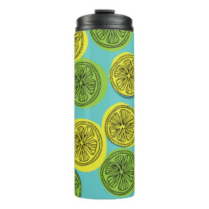 Lemon slices vintage illustration. thermal tumbler