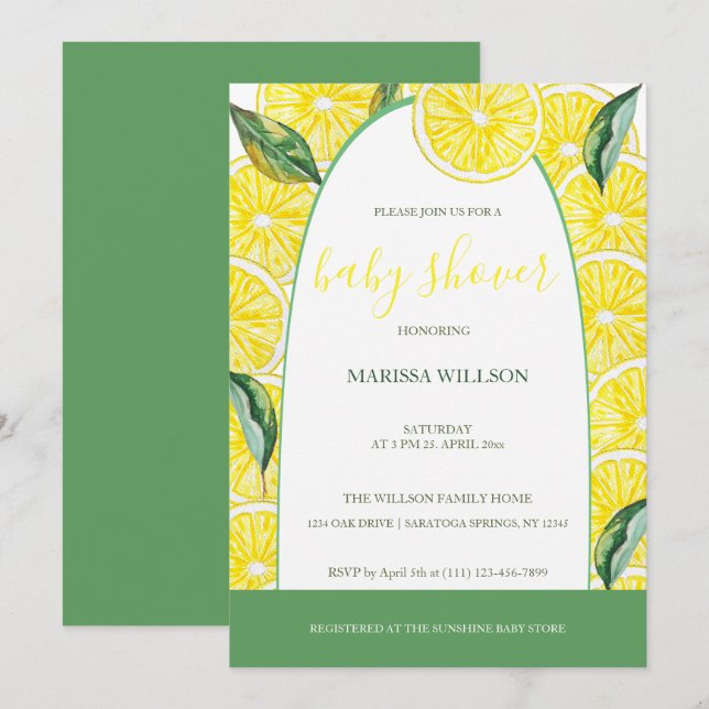 Lemon Slices Watercolor Hand-painted Invitation (Front/Back)