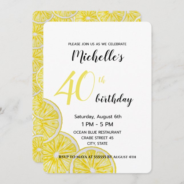 Lemon Slices Watercolor Hand-painted Invitation (Front/Back)